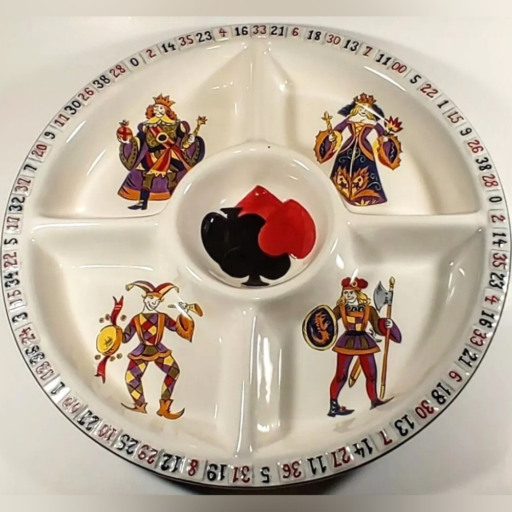 Ceramic Hand Painted Serving Plate Casino Theme 14 Inches Diameter (Pre -Owned)